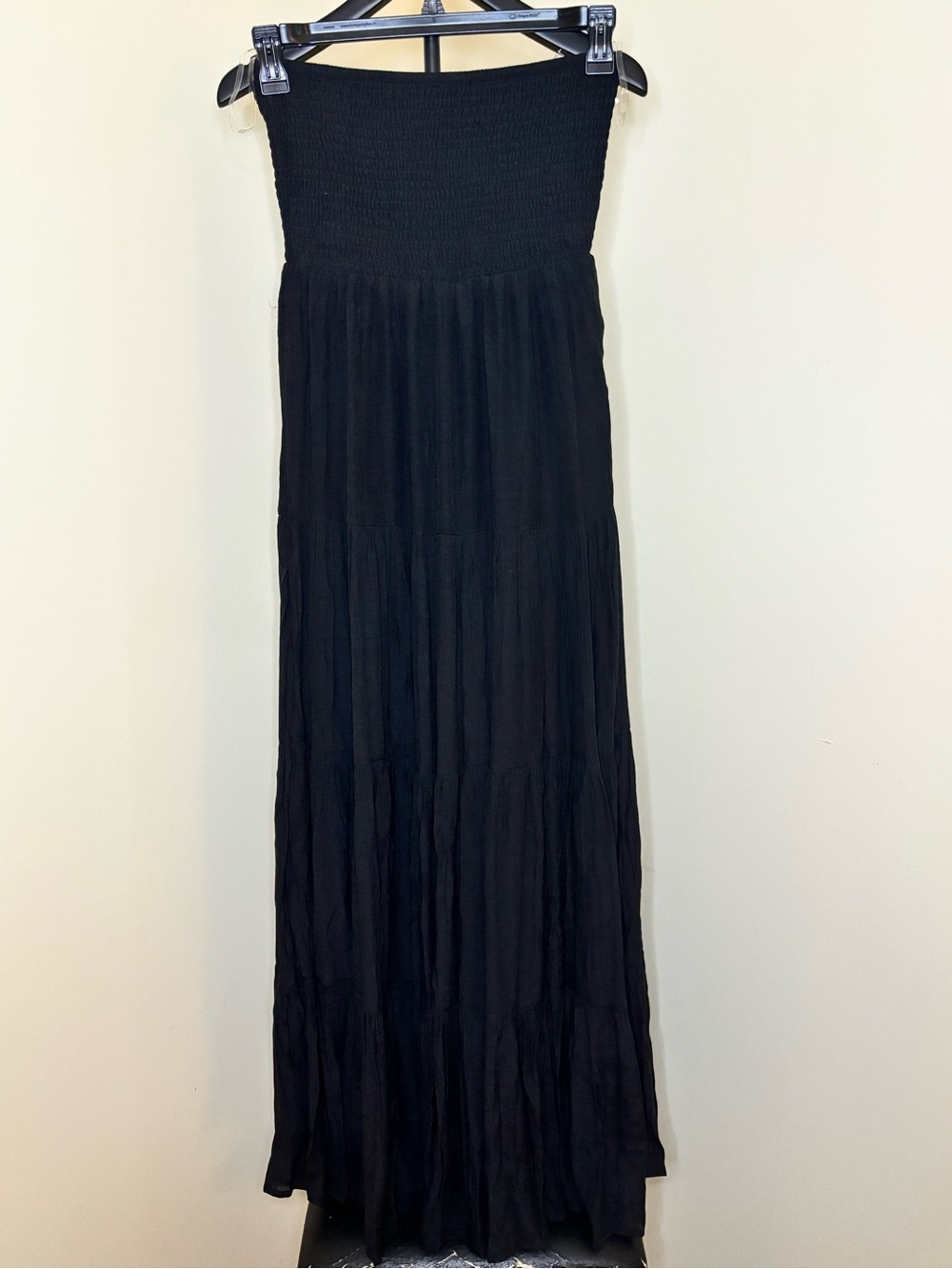 Fashion Nova Black Smocked Strapless Maxi Dress • Tiered Boho Sun Dress - Picture 3 of 5